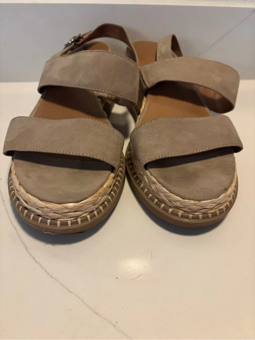 Universal Thread Taupe Suede Wedge Sandals with Espadrille Platform